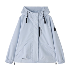小个子短外套女日常休闲风聚酯纤维单件纯色连帽短款连帽防风，女装短外套，悦祺