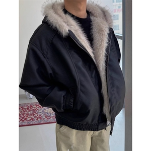 美式复古毛领座山雕棉服男款秋冬季重磅皮毛一体夹克外套 M2229图片