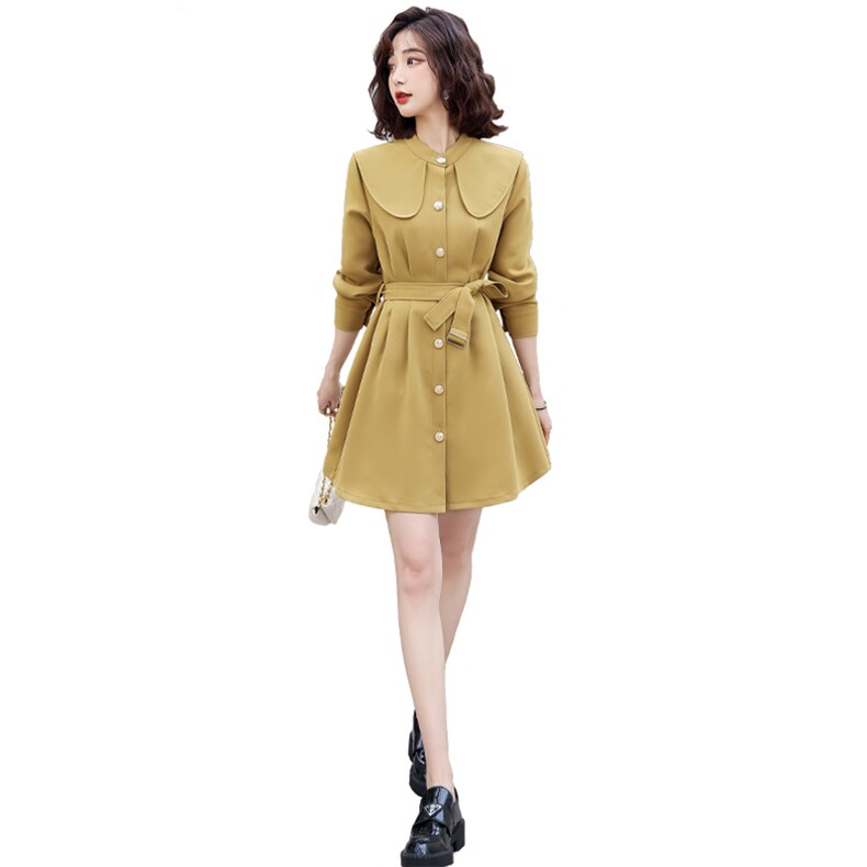 韩城.学院风衣女2025春季海军娃娃领裙摆中长外套收腰减龄洋气u,女装短外套,冬木谷雨