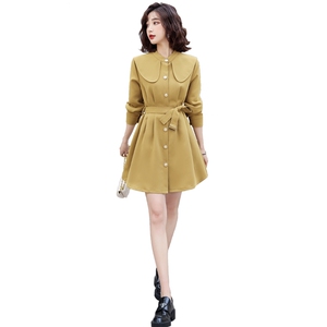 韩城.学院风衣女2025春季海军娃娃领裙摆中长外套收腰减龄洋气u图片