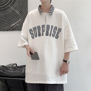 新款优品男士短袖发泡半开拉链印花T恤宽松上衣POLO衫ZD3312-P51图片