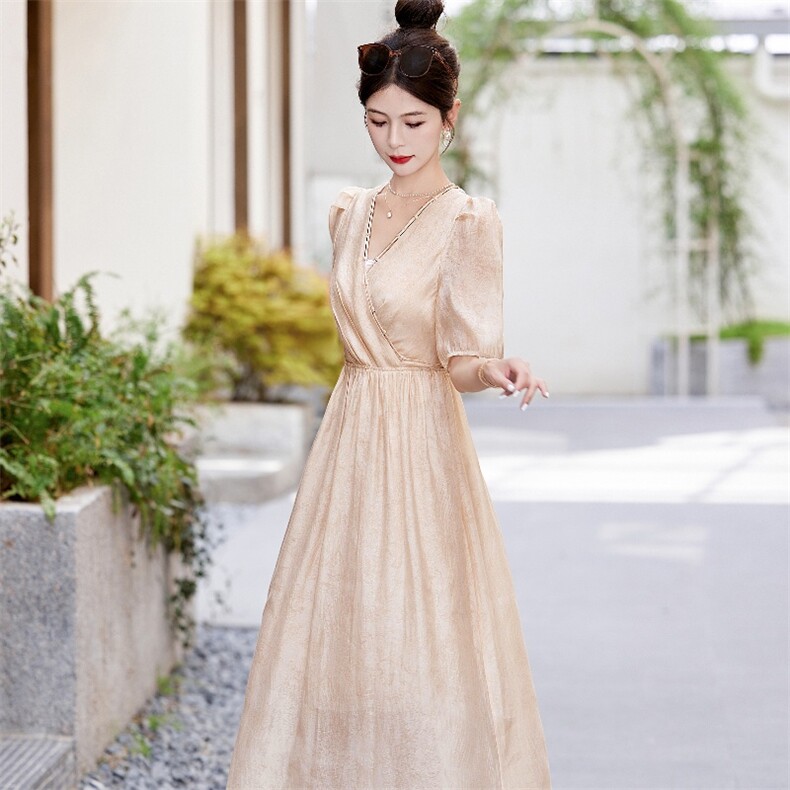 气质名媛连衣裙女2023夏季新款高级感精致收腰显瘦别致绝美长裙子,女装连衣裙,蝶眷