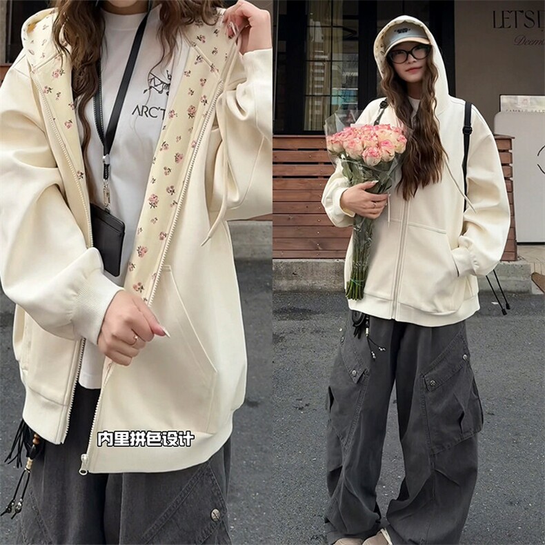 2026春季新款C7076-TP5098开衫慵懒风外套碎花连帽开衫卫衣，男装卫衣，电商A102