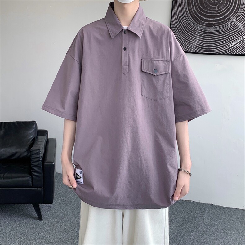 夏季纯色口袋宽松翻领Polo衫短袖T恤 男女同款PL0165-P40图片