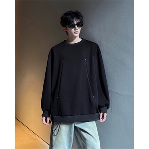 WY10152-特P45控78小众撞色拼接破缝假两件大码男大码情侣卫衣