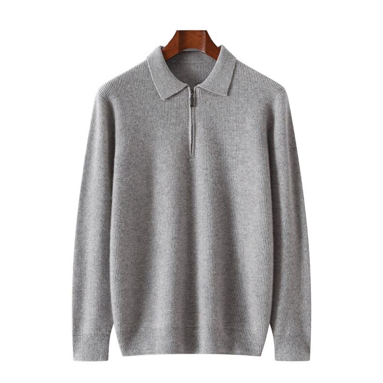 时尚男士翻领半拉链羊绒套头衫简约百搭保暖长袖毛衣品质舒适面料,男装羊绒套衫,雪真羊绒高端店