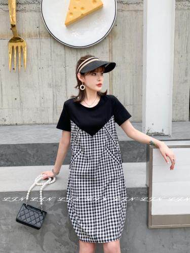 简约格子连衣裙，女装连衣裙，莲佳妮