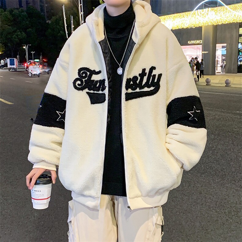 得物冬季加绒加厚棉服羊羔绒保暖ins外套男MY108P110控价158,男装棉衣,电商A086