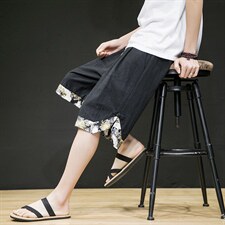 2025春季风新款原创拼接腾云野鹤盘扣休闲短裤灰色DK91-P45，男装牛仔裤，电商B277A（原A068）