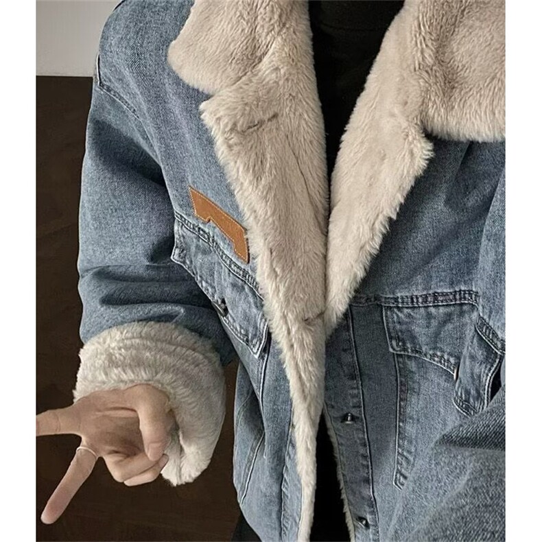 复古毛茸茸牛仔外套男女秋冬季新款加绒夹克宽松上衣JK8809,男装工装外套,星座1116A（原606A-3）