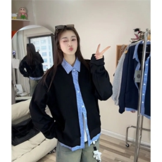 假两件格子拼接卫衣外套男女2026春秋美式潮牌学院风开衫夹克上衣，男装夹克，星座410-6（原星座1304-1）