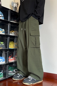 秋季拼接大口袋直筒港风潮流大码拖地工装裤男K24095-特P45控88图片
