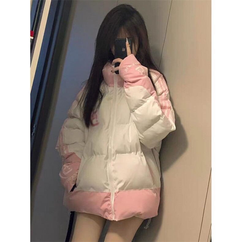 F1030-P128小众设计复古潮条纹棉服外套新款宽松加厚休闲面包服图片