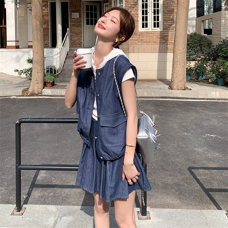 2025新款！夏季牛仔无袖套装超好看网红,女装套装/套裙,欧黛芙妮