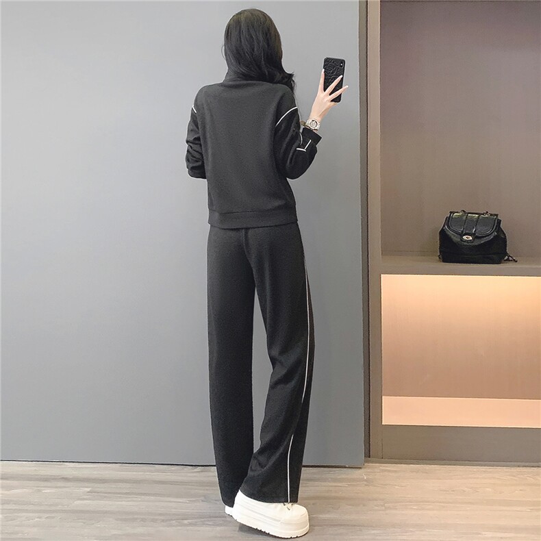 韩版休闲运动套装秋季新款女修身立领开衫卫衣直筒长裤两件套减龄,女装套装/套裙,江南