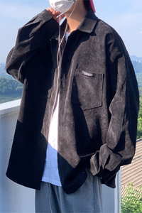 C6085/P40春装新款水洗灯芯绒衬衫男长袖衬衣大码宽松外套上衣男图片