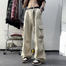 新款春秋美式复古大口袋工装裤男潮牌宽松直筒垂感裤子K528，男装休闲裤，星座1116A-1（原606A）
