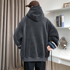 秋冬港风羊羔绒上衣潮加绒连帽休闲卫衣外套男女 985-P90 控价128图片