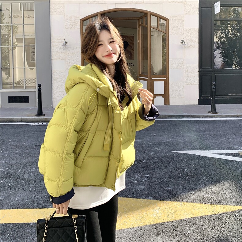 柠檬黄超好看小个子短款羽绒服女2025冬新款时尚宽松加厚连帽外套,女装羽绒服,2C218