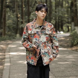 新款不规则虎头提花夹克外套男士休闲长袖时尚服翻领褂子3738/P68图片