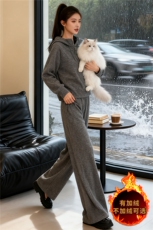 时尚休闲运动套装女秋款洋气减龄气质半拉链连帽卫衣直筒裤两件套，女装套装/套裙，江南