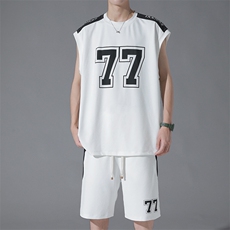 特批P55无差价夏季冰丝垂感字母印花坎肩宽松大码背心短裤男TZ313，男装休闲套装，电商A001