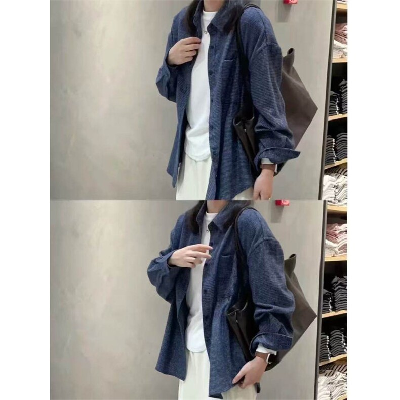 TC662-p45格子加厚磨毛上衣毛呢衬衫松弛感宽松显瘦长袖衬衣,女装衬衫,星座617A-2
