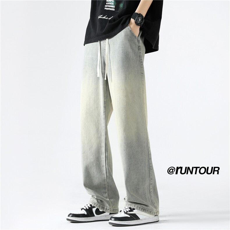 美式渐变牛仔裤男夏季潮做旧宽松直筒休闲裤A166-K002-特P35控65，男装牛仔裤，电商A166