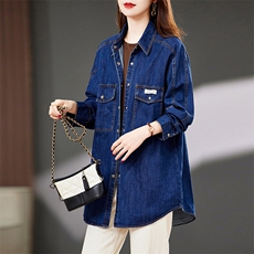 牛仔衬衫外套女中长款复古港风叠穿软牛仔薄外套大码宽松减龄衬衣，女装衬衫，浙宝2-166