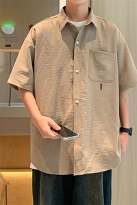 24年港风夏款工装纯色宽松短袖衬衫男CS113 P38图片