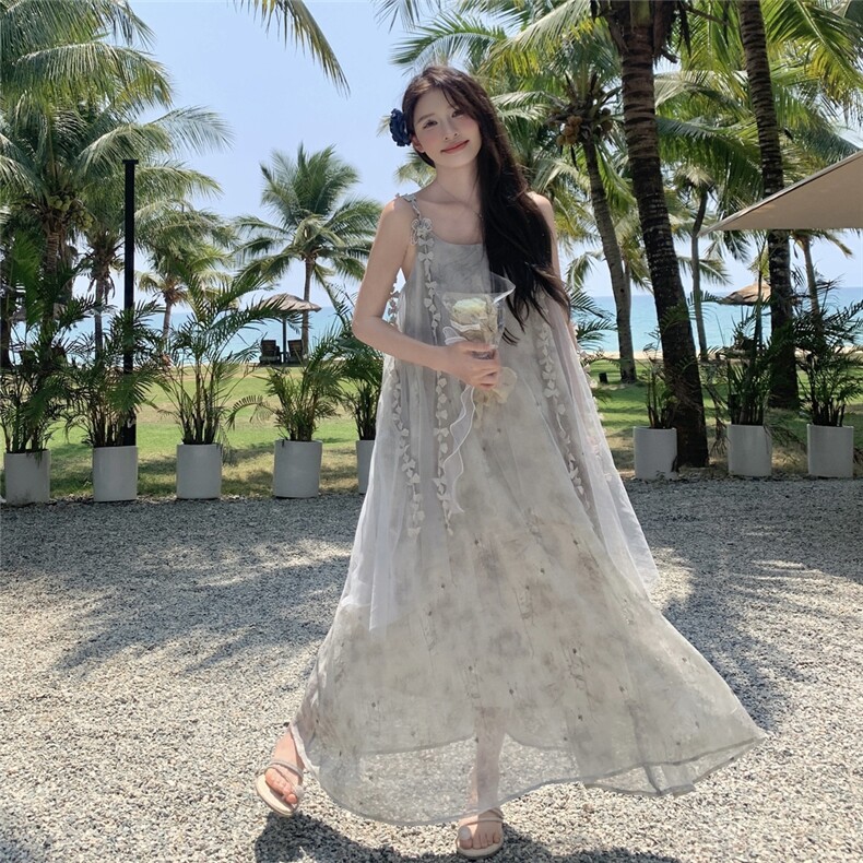 法式高级感小个子网纱吊带连衣裙女2025年夏季新款温柔风仙女裙子,女装连衣裙,帛锦泉