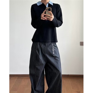 春秋潮牌假两件衬衫领卫衣男女宽松休闲百搭情侣打底上衣 TE68图片