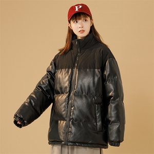 新款PU皮棉衣中性外套宽松冬装加厚港风学生帅气面包服M6689-P100