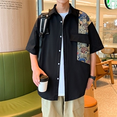 109-C4105-特批40夏季新款港风宽松潮流设计感短袖衬衫，男装T恤，星座109