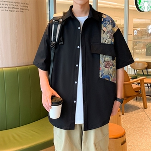 109-C4105-特批40 夏季新款港风宽松潮流设计感短袖衬衫图片