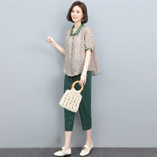 高端苎麻碎花套装纯亚麻上衣女装2025年新款夏季妈妈装棉麻两件套，女装套装/套裙，奕阳依阁