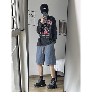 潮流牛仔宽松潮牌时尚绣标休闲五分牛仔短裤 DK851-特批34图片