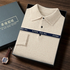 秋冬季新款舒适时尚百搭男士POLO领貂绒衫，男装针织衫/毛衣，冬贝尔貂绒