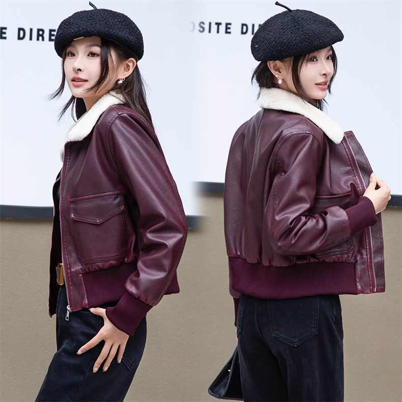 加绒皮衣女2024秋冬新款小个子加厚短款洋气机车服皮夹克棉衣外套,女装皮衣,江南女神