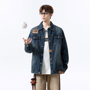 美式潮流肩章轻奢机车风牛仔外套男夹克上衣JA8819-特价P72图片