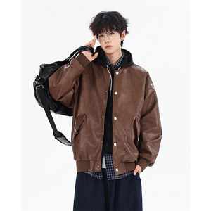 复古时尚休闲宽松情侣皮衣夹克外套XZ402-2P95控128JK729图片