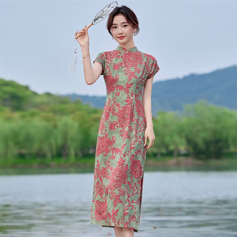 旗袍女新中式2025新款夏季复古高端无袖日常中高考中长款连衣裙女,女装连衣裙,利佳可人