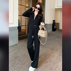 韩版休闲时尚运动套装女春季新拉链刺绣翻领卫衣阔腿裤两件套减龄，女装套装/套裙，江南