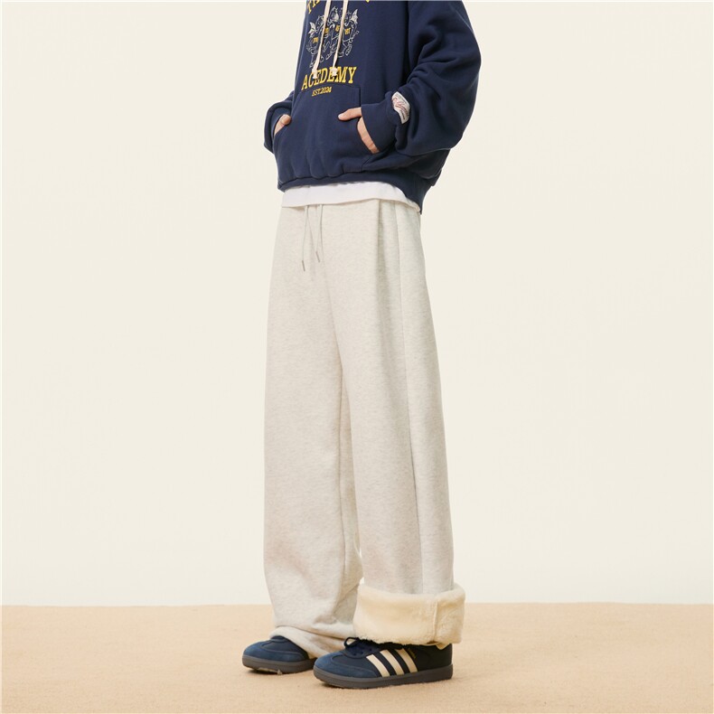 2025冬季新款加厚羊羔绒简约宽松休闲卫裤B315-K858JR-特p40控78,男装休闲裤,电商B315
