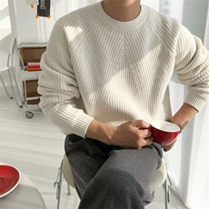 圆领毛衣男纯色针织衫韩版潮流宽松打底线衫秋冬季新款懒惰风外套，男装T恤，星座506A