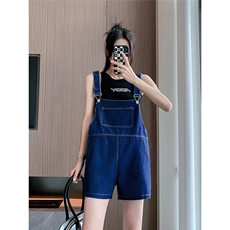 设计感韩版牛仔背带裤女2025夏季新款气质简约阔腿短裤，男装牛仔裤，星座506A