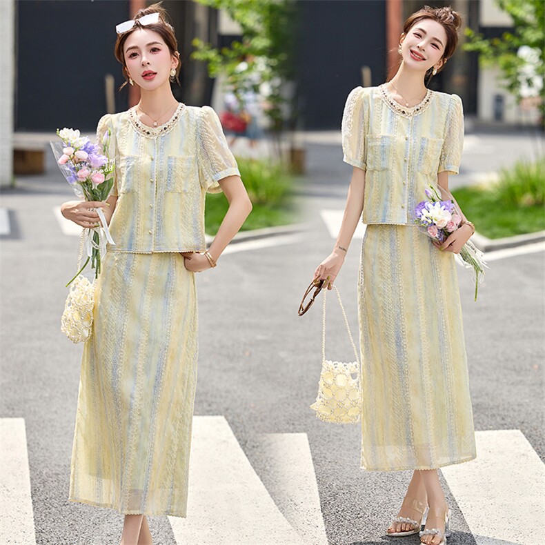 蕾丝套装裙2025夏季新款韩系高级感小香风独特漂亮绝美穿搭两件套，女装套装/套裙，韩宇舍