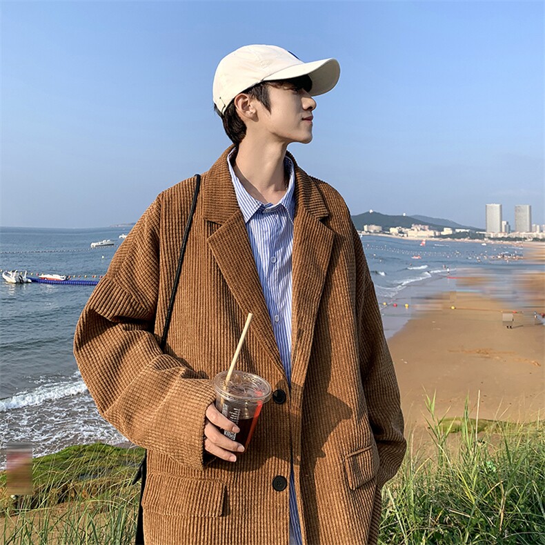春季新款小西装复古港风灯芯绒外套男ins潮流西服夹克 W1865-P60图片