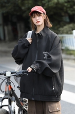 港风2026秋装新款宽松大码夹克男坑条秋季绣花外套S341-P88控118，男装夹克，电商A233-1