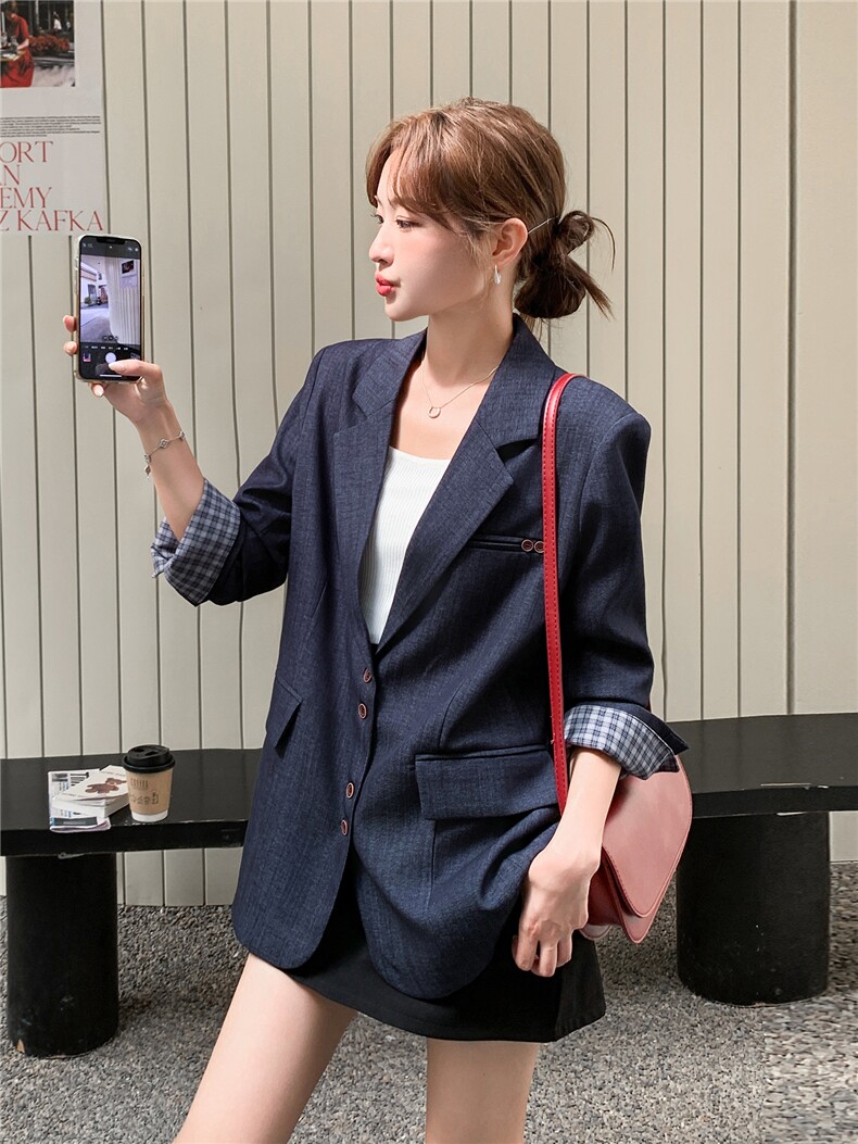 蓝色西装外套女2025秋季新款韩版通勤风高级感气质百搭西服上衣,女装西装,浙宝106